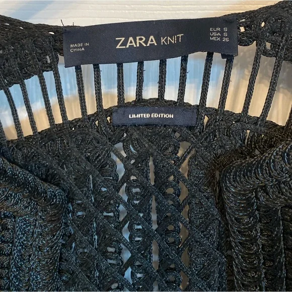 Limited Edition Zara Black Knit Heavy crochet Blazer Cardigan Boho Black Small - Picture 2 of 7